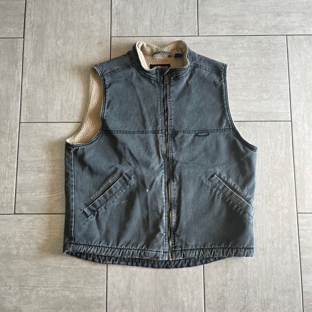 Wolverine Mens Washed Black Denim Sherpa Lined Full Zip Workwear Vest 24.5x26
